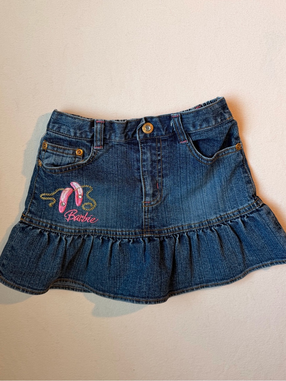 Y2K 2006 Barbie Blue Denim Skirt with Pink Label Accent